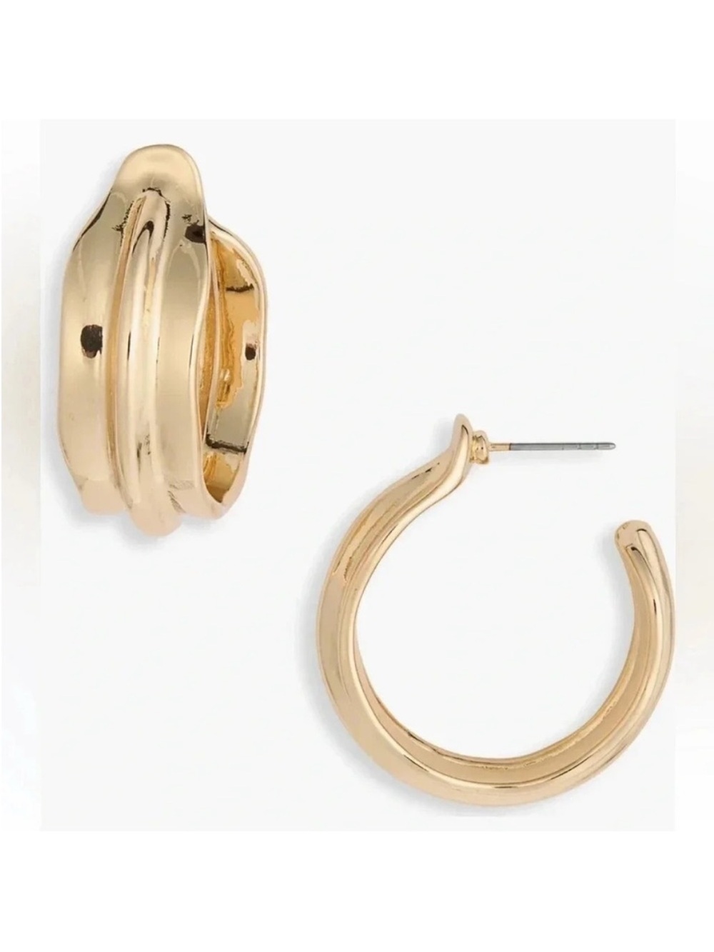 NORDSTROM RACK Wide Ripple Hoop Earrings in Gold NWT